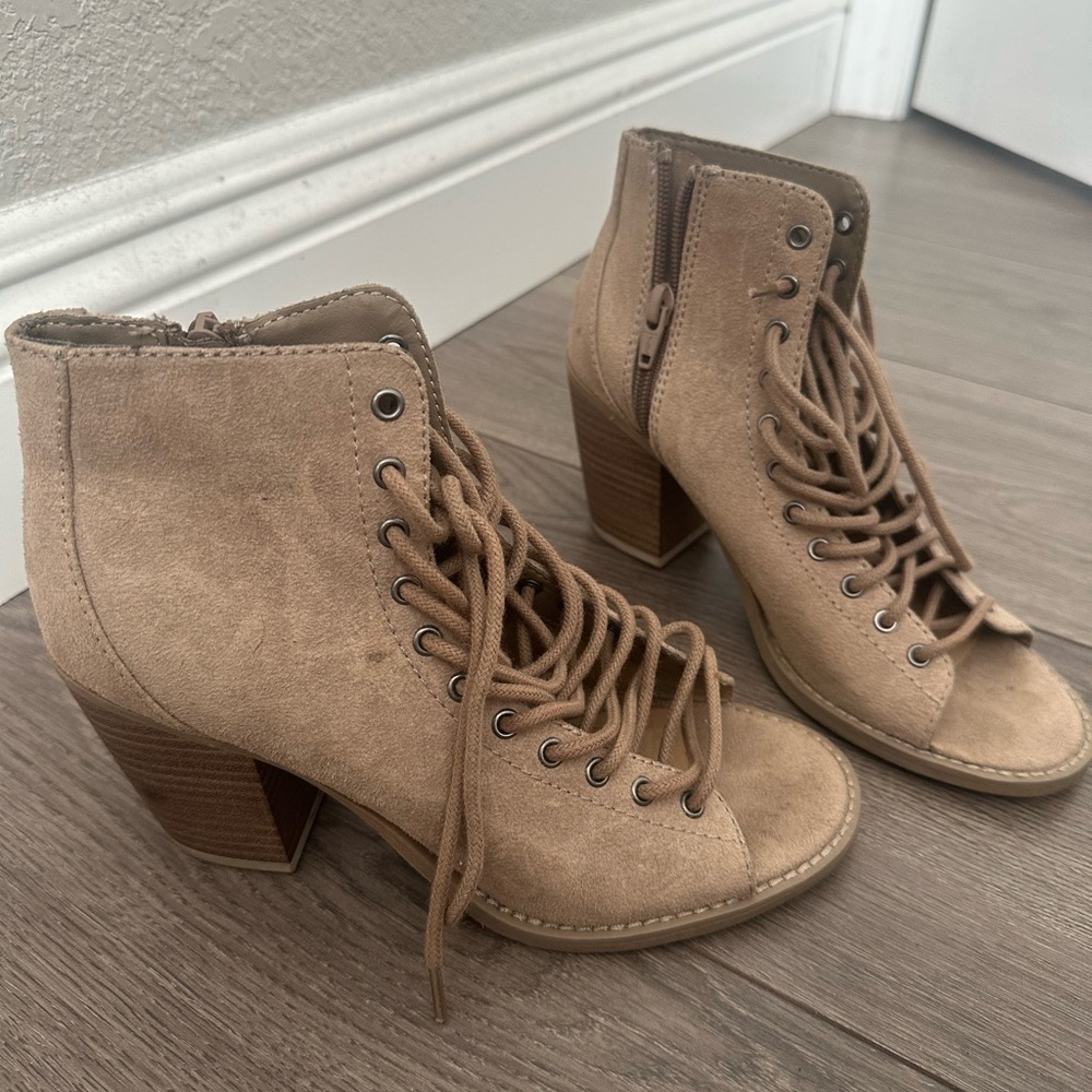 Tan Lace-Up Ankle Boots